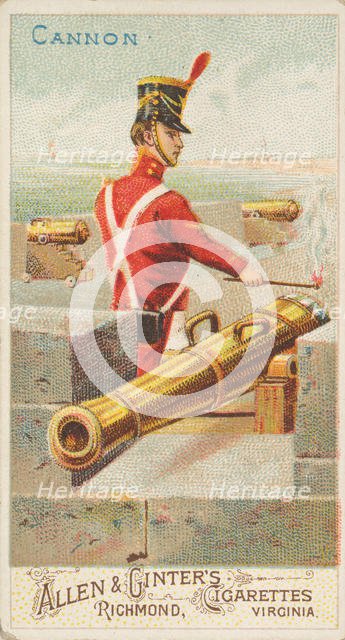 Cannon, from the Arms of All Nations series (N3) for Allen & Ginter Cigarettes Brands, 1887. Creator: Allen & Ginter.