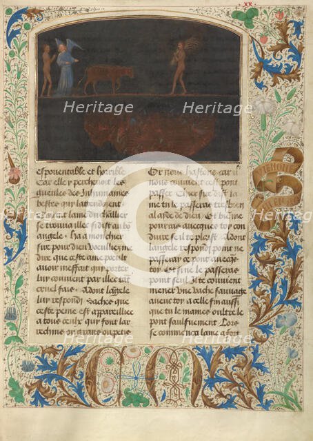 The Torment of Thieves: Tondal Leads a Cow Across a Nail-studded Bridge, 1475. Creator: Simon Marmion.