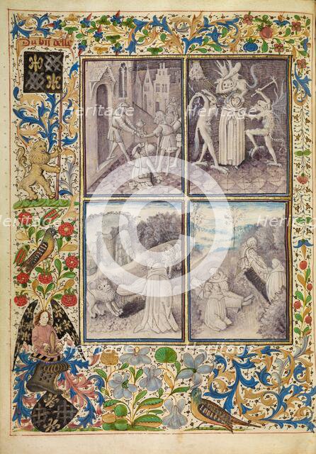 Saint Anthony Giving his Belongings to the Poor: Anthony Tormented by Demons..., about 1465-70. Creators: Master of the Brussels Romuléon, Workshop of the Master of the Brussels Romuléon.