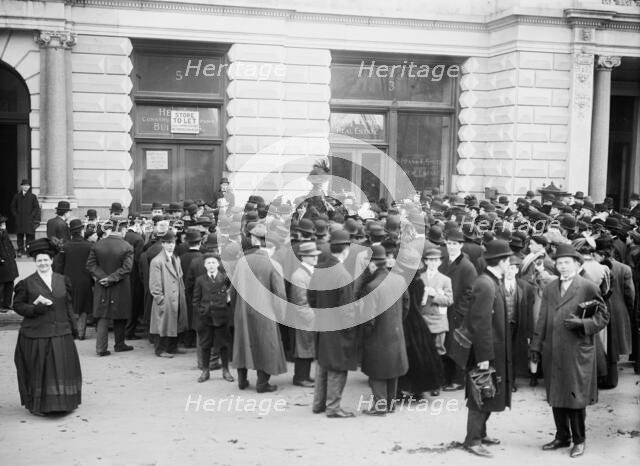 Mrs. S. Loebinger speaking to crowd on street, New York, 1910. Creator: Bain News Service.