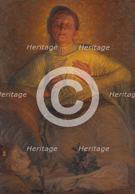 Erik Menved's queen Ingeborg mourns at the corpse of her last child, 1899. Creator: Kristian Zahrtmann.