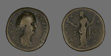 Sestertius (Coin) Portraying Empress Faustina, 141 or later. Creator: Unknown.