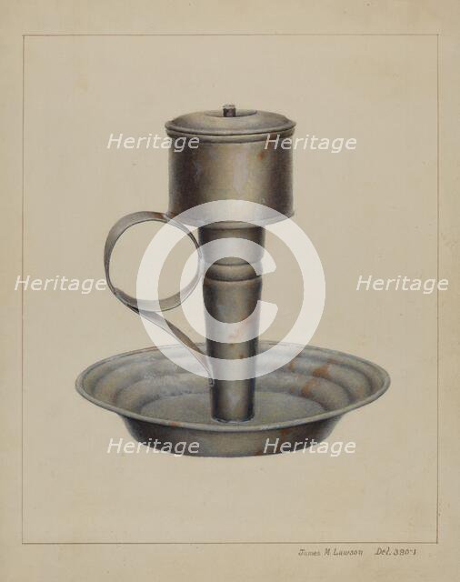 Portable Whale Oil Lamp, c. 1938. Creator: James M. Lawson.