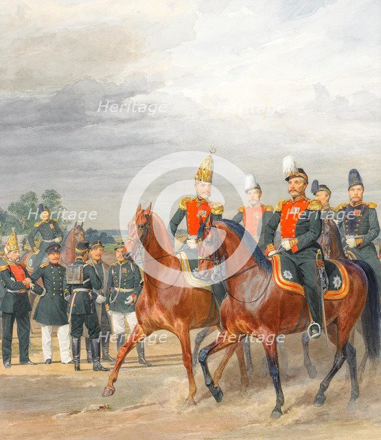 Officers from Cavalry Mounted Regiment. Artist: Piratsky, Karl Karlovich (1813-1889)