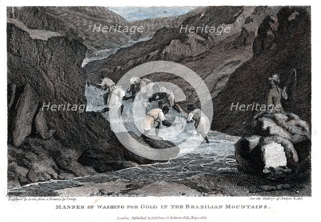'Manner of Washing for Gold in the Brazilian Mountains', 1814. Artist: Lester