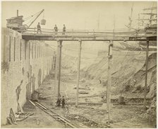 Construction of the expanded Limehouse Basin, London, May 1869. Artist: Lucas and Tuck.