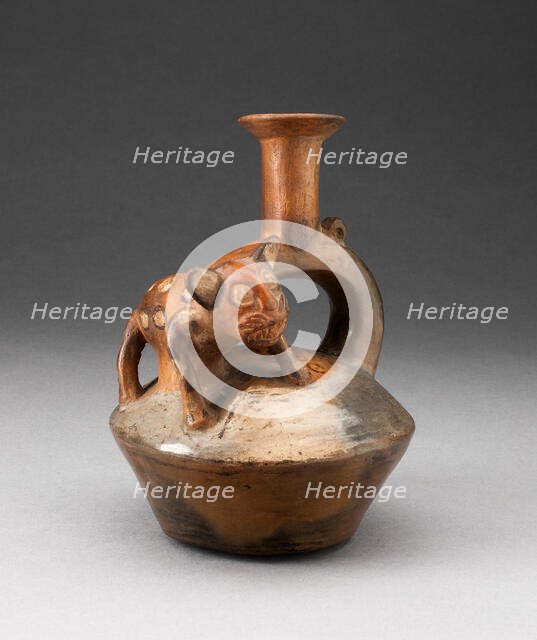 Stirrup Spout Vessel with Spotted Feline Standing on Top, A.D. 1200/1470. Creator: Unknown.