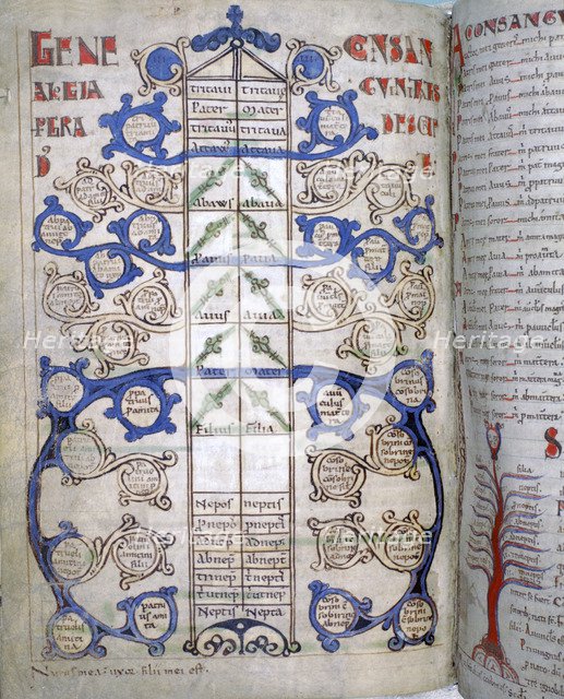 Table of the degrees of Consanguinity, a page from Liber Floridus, 12th century. Artist: Unknown
