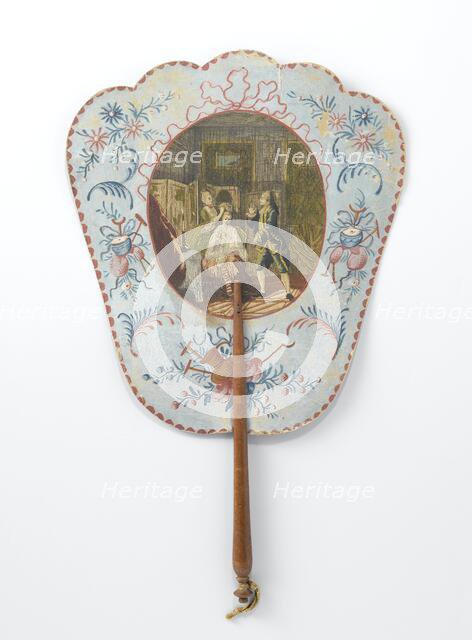Hand screen depicting Dorval visiting his beloved, c.1769-c.1781. Creators: Anon, Marie Therese Martinet.