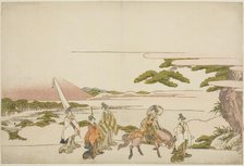 Parody of Ariwara no Narihira's eastern journey, c. 1803. Creator: Hokusai.