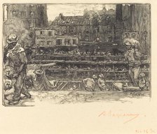 Unloading, Canal St. Martin (Les dechargeurs de platre, Canal Saint-Martin), 1890. Creator: Auguste Lepere.