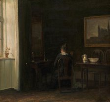 Interior with the Artist's Wife Emilie Heise, 1903. Creator: Carl Holsoe.