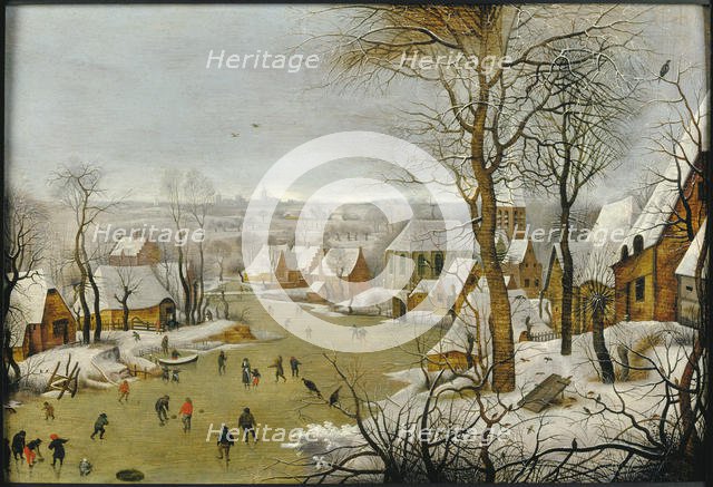 Winter landscape with a Bird Trap, and the Flight into Egypt , 1622. Creator: Brueghel, Pieter, the Younger (1564-1638).