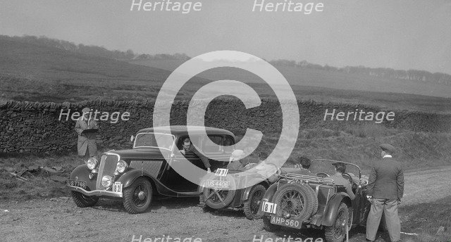 Singer Le Mans, Ford V8 and MG J2 at the Sunbac Inter-Club Team Trial, 1935. Artist: Bill Brunell.