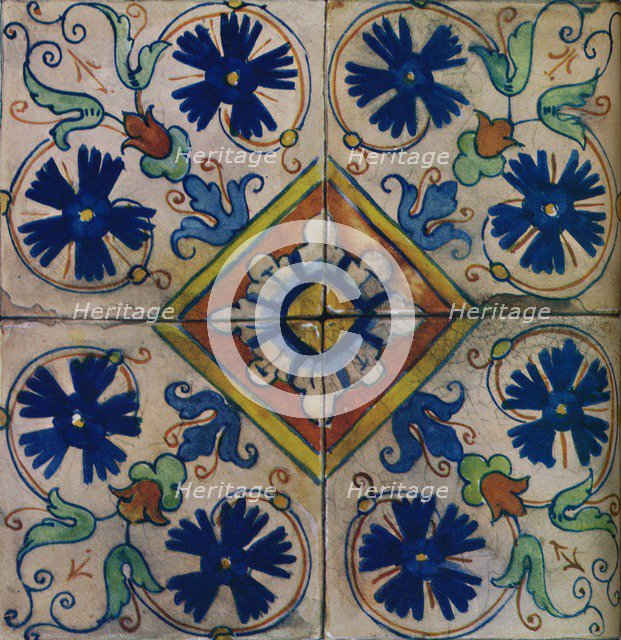 Ornamental Dutch tiles, Italian influence, c1600. Artist: Unknown.