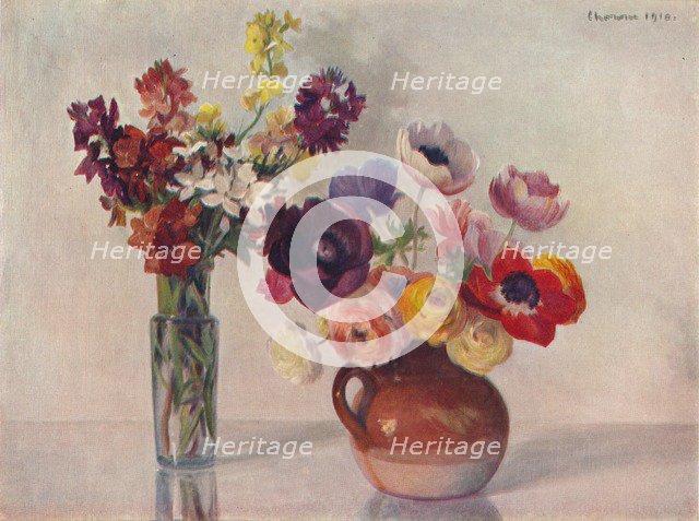 'Anemones and Wallflowers', c1909. Artist: Gerard Chowne.