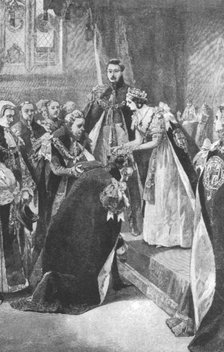 'An Investiture of the Order of the Garter by Queen Victoria', c1830s, (1901).   Creator: Unknown.