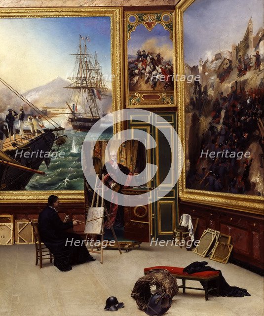 Brother Philippe copying the portrait of the Marquis de Fontanes in the Versailles Museum. Artist: Vernet, Horace (1789-1863)