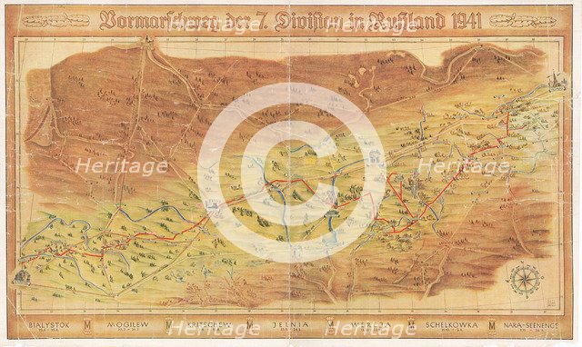 Operation Barbarossa. The route of the 7th Infantry Division from Warsaw to Moscow, 1942.