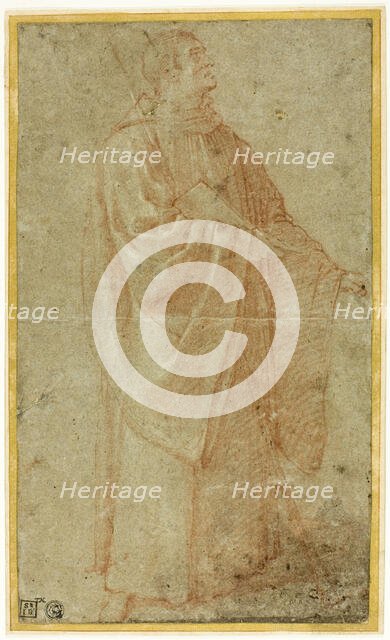 Standing Monk Holding a Book and Staff, c.1590. Creator: Bartolomeo Cesi.