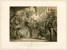 'Queen Elizabeth Knighting Drake on board the Golden Hind..., April 4th 1581', (19th century). Artist: F Fraenkel