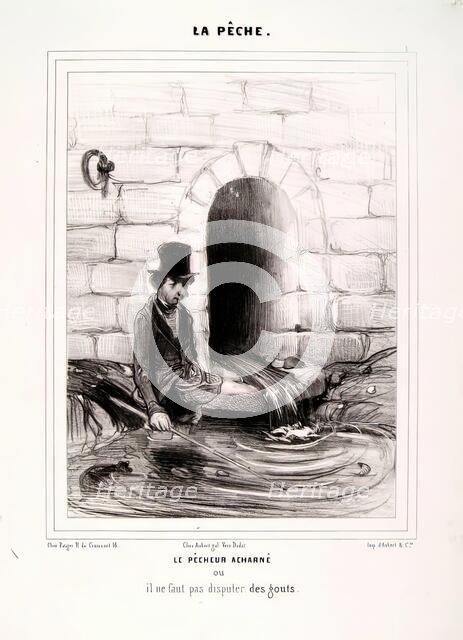 La Pêche. Le Pêcheur acharné ou il ne faut pas disputer des gouts, 1840. Creator: Honore Daumier.