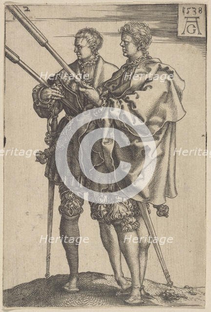 Two Torch-Bearers, 1538. Creator: Aldegrever, Heinrich (1502-1560).