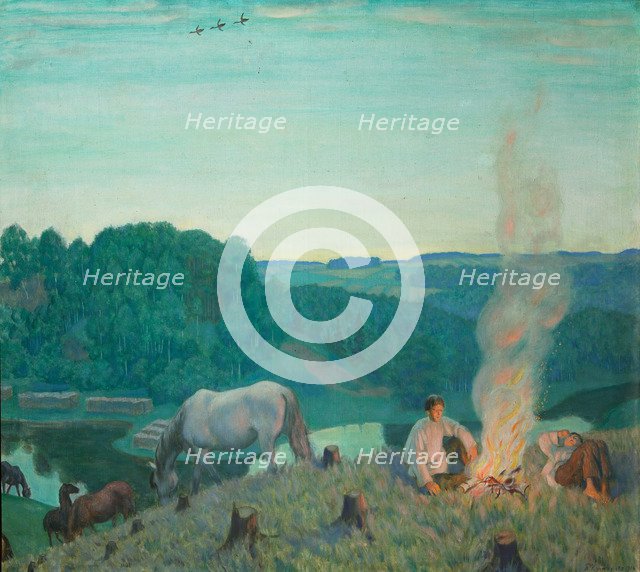 Campfire, 1916. Artist: Kustodiev, Boris Michaylovich (1878-1927)
