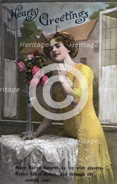 'Hearty Greetings', birthday card, c1918. Artist: Unknown