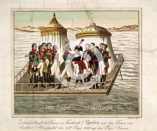 Meeting of Emperors Alexander I of Russia and Napoleon I of France at the Neman near Tilsit, 1807. Artist: Anonymous  