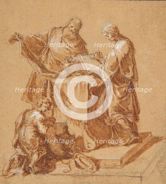 A High-Priest, the Prophetess Anna (?) and a Kneeling Boy around a Table, 1745. Creator: Anton Kern.