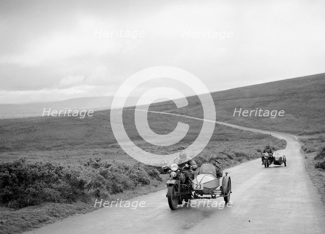 1208 cc Harley-Davidson and sidecar of RW Praill, winner of a silver award, MCC Torquay Rally, 1937. Artist: Bill Brunell.