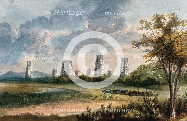 A distant view of the Madurai temple complex, (between 1800 and 1899?). Creator: Unknown.