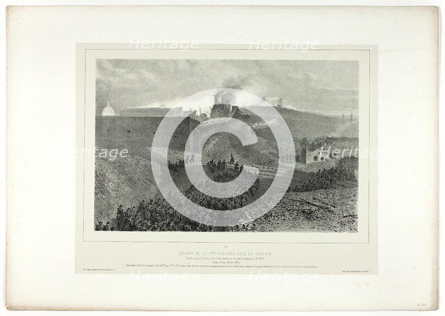 Departure of the third column, called the support, from Souvenirs d’Italie: Expédition de ..., 1859. Creator: Auguste Raffet.