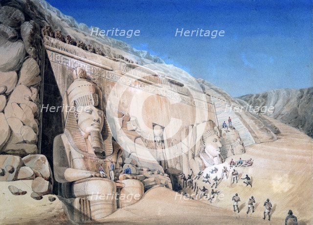 'Excavation of the Great Temple of Ramesses II, Abu Simbel', 1819. Artist: Louis M. A. Linant de Bellefonds,