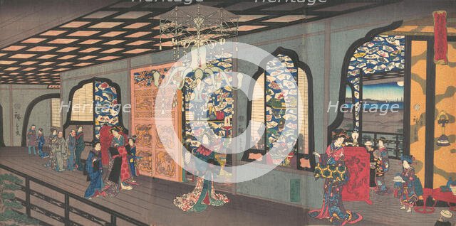 Upper Floor of the Gankiro Tea House in Yokohama, 4th month, 1860. Creator: Utagawa Hiroshige II.