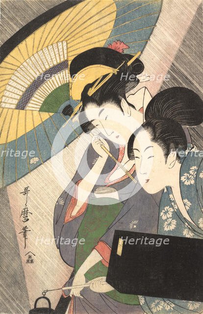 Geisha and Attendant on a Rainy Night, ca. 1797. Creator: Kitagawa Utamaro.