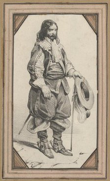 Man holding a cane and a hat, mid-19th century. Creator: Victor Adam.