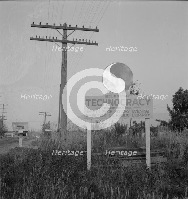 New sign, erected seven years after Howard Scott talked of a... Josephine County, Oregon, 1939. Creator: Dorothea Lange.