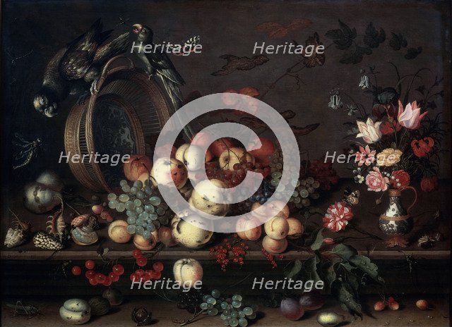 'Still Life with Fruits, Flowers and Parrots', 1620s. Artist: Balthasar van der Ast