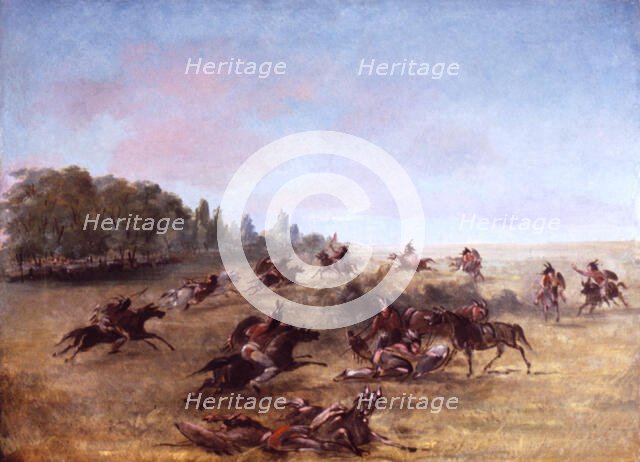 Mounted War Party Scouring a Thicket, 1846-1848. Creator: George Catlin.