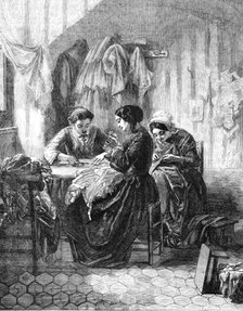"The Industrious Needlewomen" - painted by M. Trayer - from the Exhibition of French Artists, 1856.  Creator: Unknown.