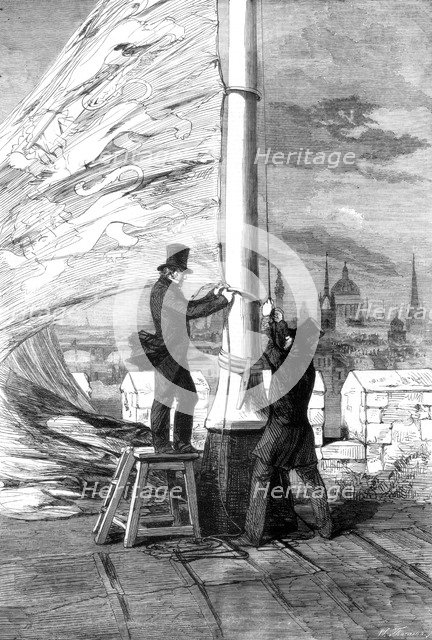 Hoisting the Royal Standard at the Tower of London, 1856. Artist: Unknown