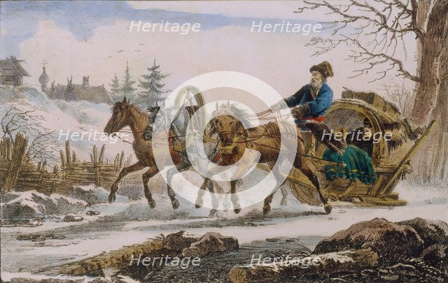 Kibitka, 1820. Artist: Pluchart, Eugéne (1809-1880)