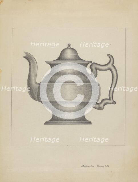 Pewter Teapot, c. 1936. Creator: Rollington Campbell.