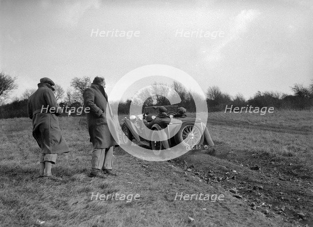 MG TA competing in the London Motor Club Coventry Cup Trial, Knatts Hill, Kent, 1938. Artist: Bill Brunell.