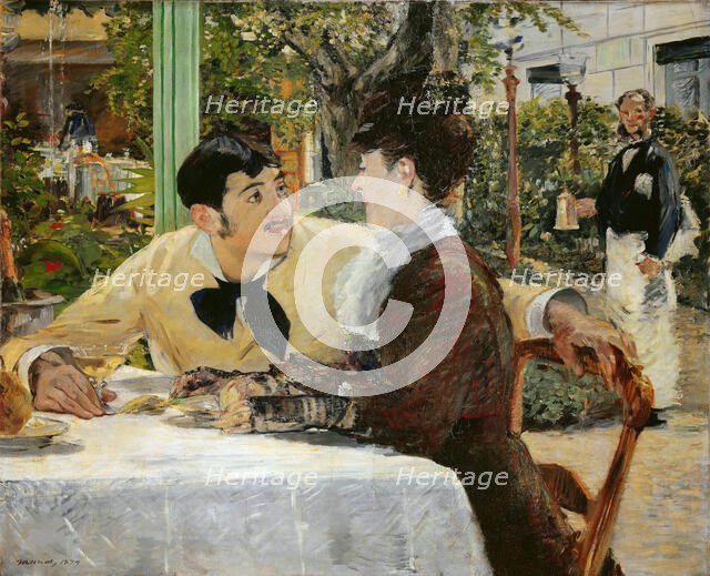 At the Père Lathuille Restaurant (Chez le père Lathuille, en plein air) , 1879. Creator: Manet, Édouard (1832-1883).