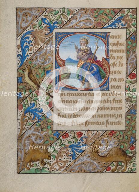 Initial S: Saint Christopher; Book of Hours, about 1480-1490. Creator: Georges Trubert.