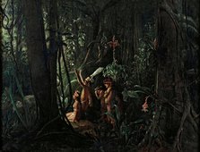 Amazonian Indians Worshiping the Sun God, ca 1860. Creator: Biard, François-August (1798-1882).