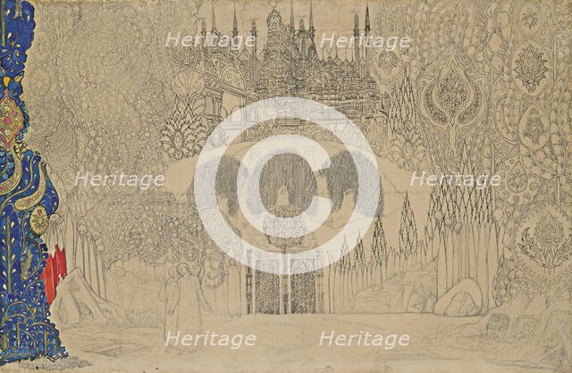 Stage design for the ballet The Firebird (L'oiseau de feu) by I. Stravinsky, 1909-1910. Creator: Bakst, Léon (1866-1924).